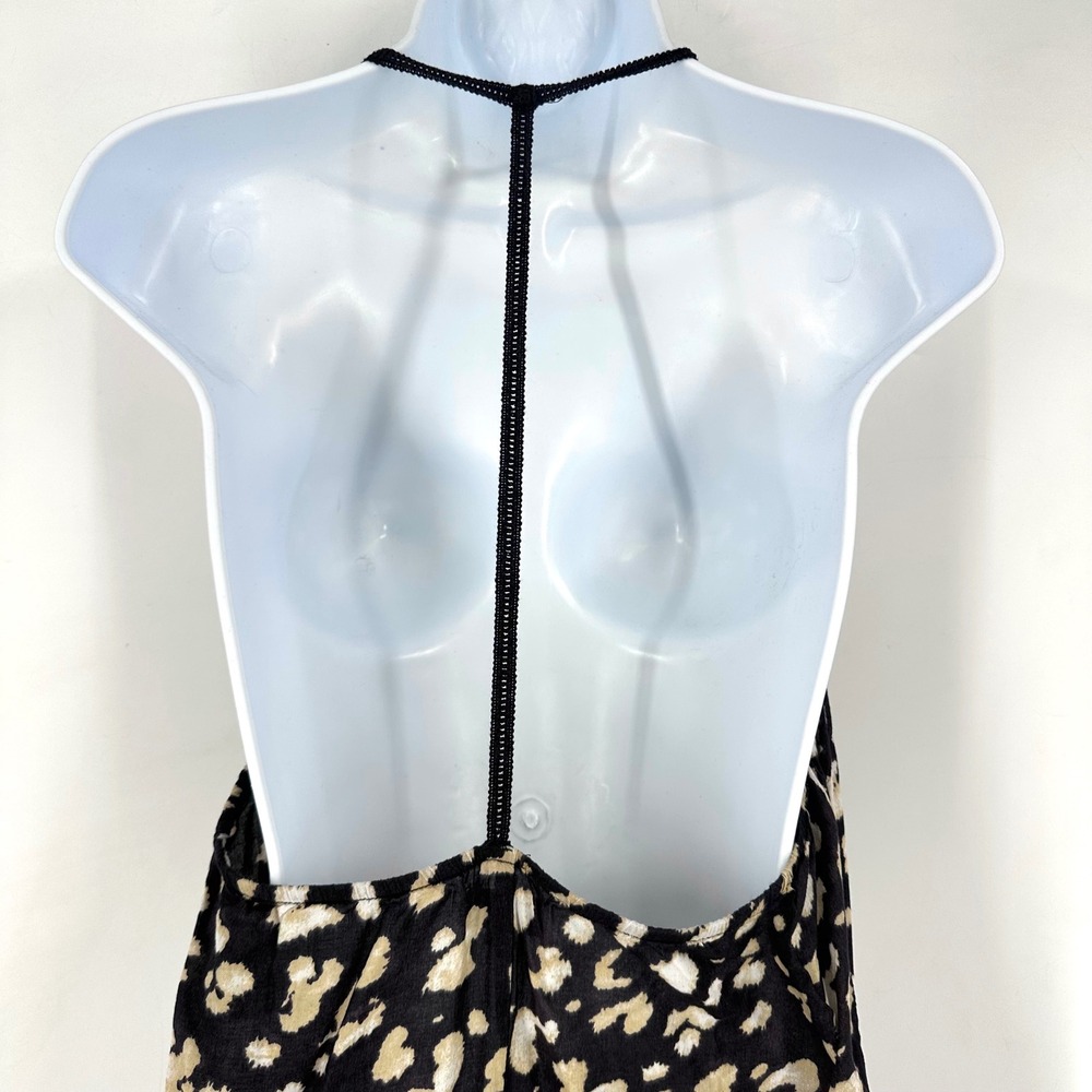 TOPSHOP Leopard Print Maxi Dress Halter Neck Side Slits Black Tan Size 8 Coverup - Picture 7 of 11
